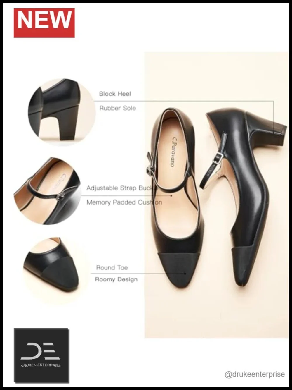 Chunky Block Heel Pumps for Women Closed Round Toe Low Heel Dress Shoes with